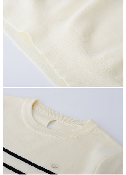 Cut-Out Knit T-Shirt With Contrast Stripes