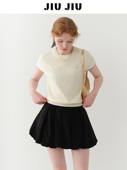 Cut-Out Knit T-Shirt With Contrast Stripes