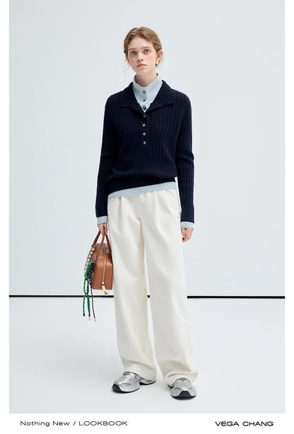 Two-Tone Ribbed Knit Half-Button Top