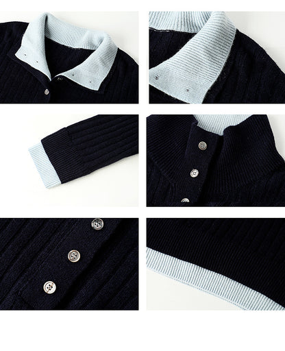Two-Tone Ribbed Knit Half-Button Top