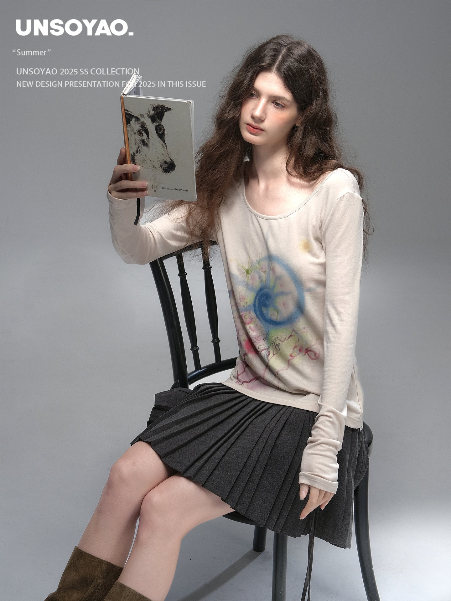 Wide Neck Art Print T-Shirt