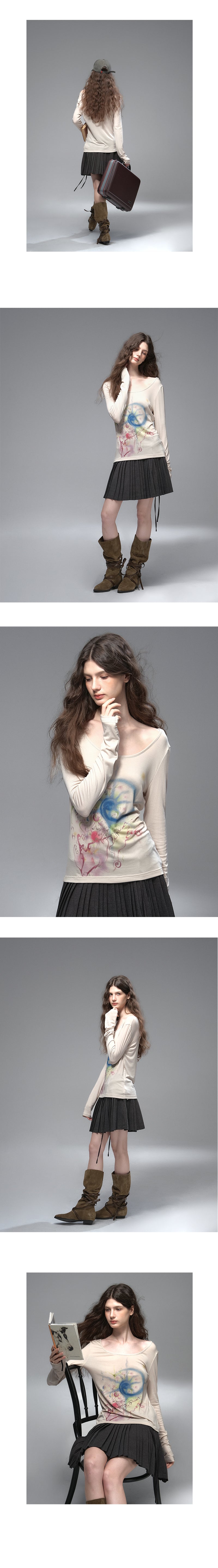 Wide Neck Art Print T-Shirt