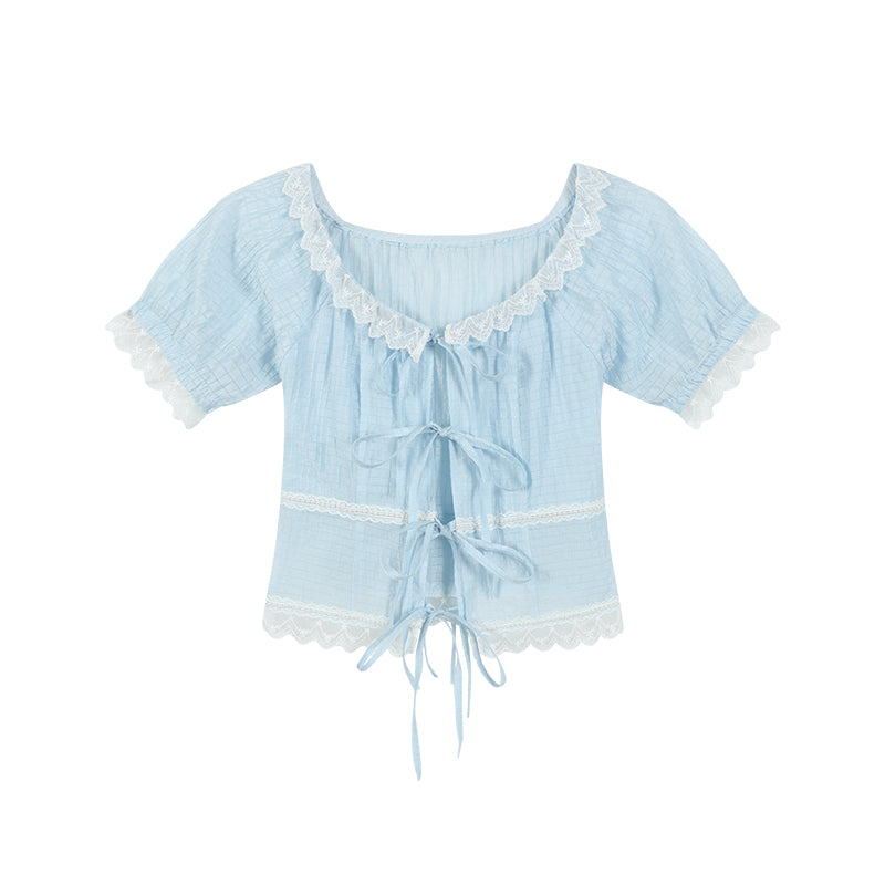 Tie Detail Sheer Blouse, Skirt & Ruffled Camisole
