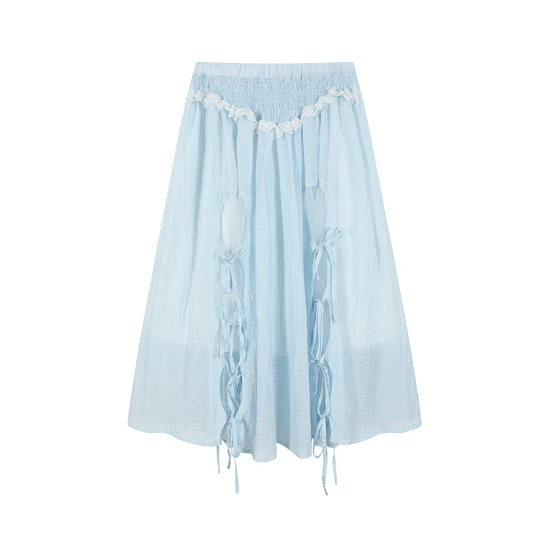 Tie Detail Sheer Blouse, Skirt & Ruffled Camisole