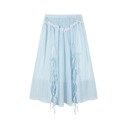Tie Detail Sheer Blouse, Skirt & Ruffled Camisole