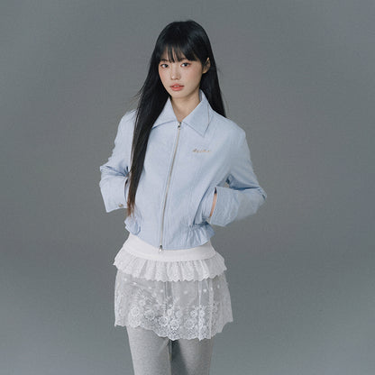 Cinched Waist Zip-Up Jacket With Charm