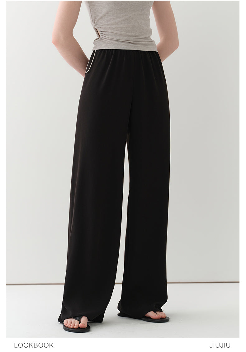 Elastic Waist Flowy Pants With Slimming Effect