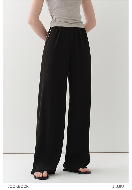 Elastic Waist Flowy Pants With Slimming Effect