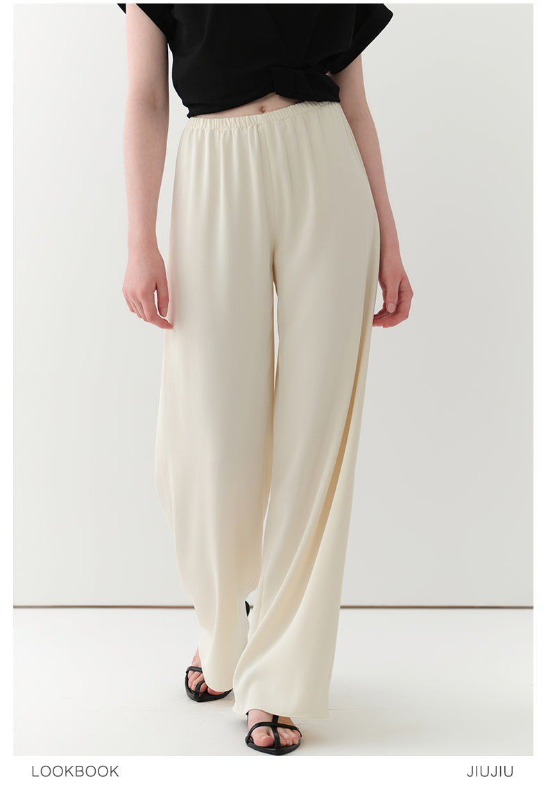 Elastic Waist Flowy Pants With Slimming Effect