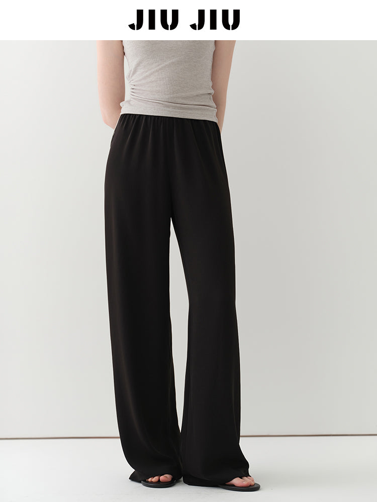 Elastic Waist Flowy Pants With Slimming Effect