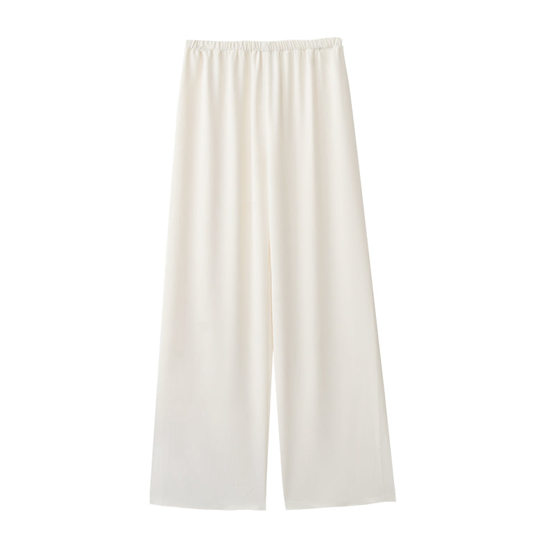 Elastic Waist Flowy Pants With Slimming Effect