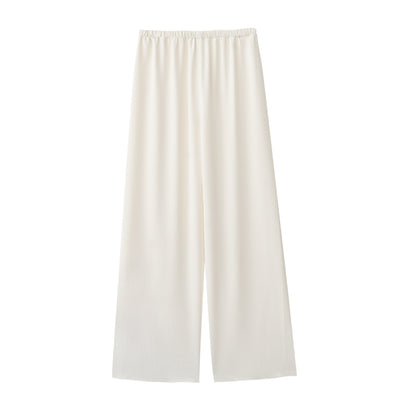 Elastic Waist Flowy Pants With Slimming Effect