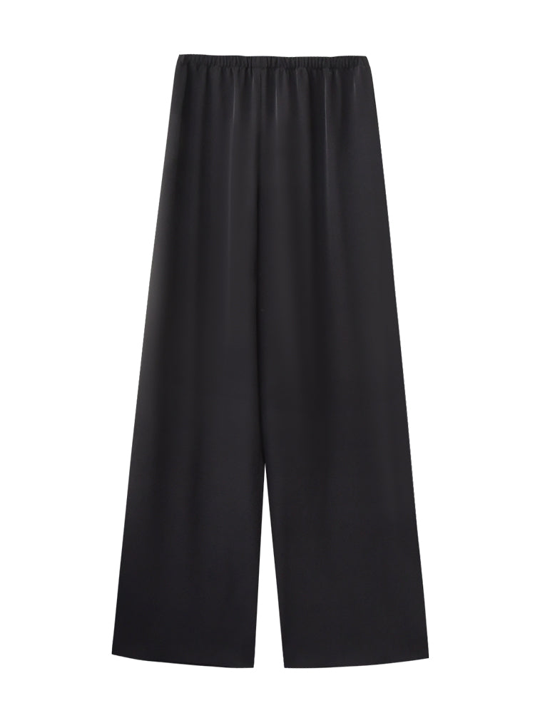 Elastic Waist Flowy Pants With Slimming Effect