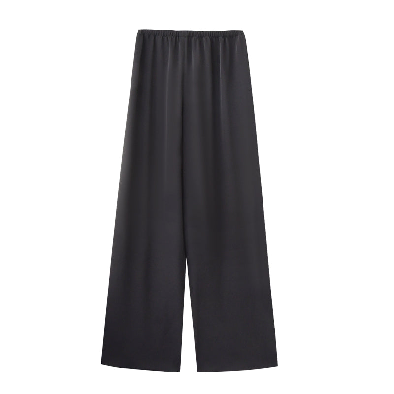 Elastic Waist Flowy Pants With Slimming Effect