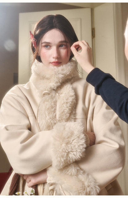 Faux Shearling-Trim Jacket With Lace-Up Front