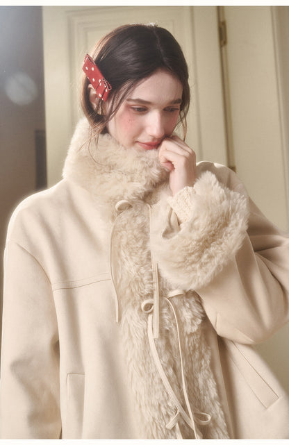 Faux Shearling-Trim Jacket With Lace-Up Front