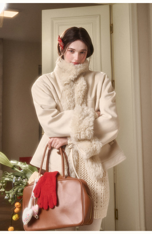 Faux Shearling-Trim Jacket With Lace-Up Front