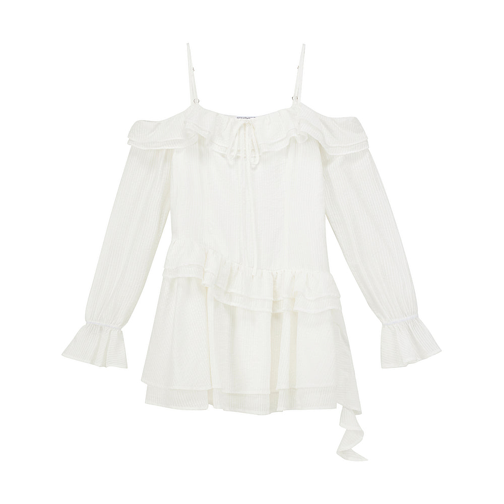 Asymmetric Waist Ruffled Dress With Spaghetti Straps