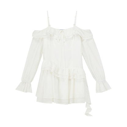 Asymmetric Waist Ruffled Dress With Spaghetti Straps