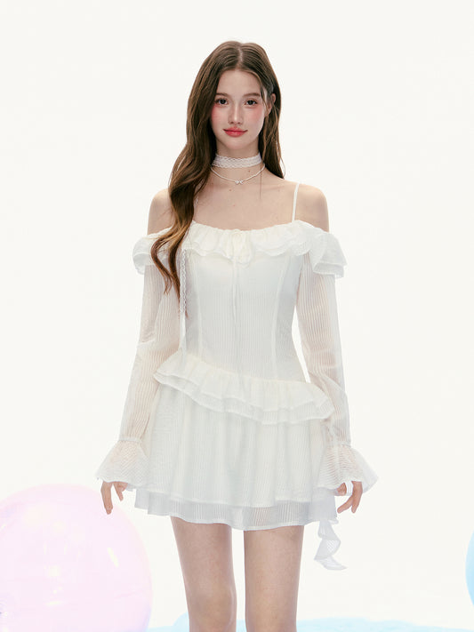 Asymmetric Waist Ruffled Dress With Spaghetti Straps