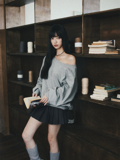 Off-Shoulder Loose-Fit Sweatshirt