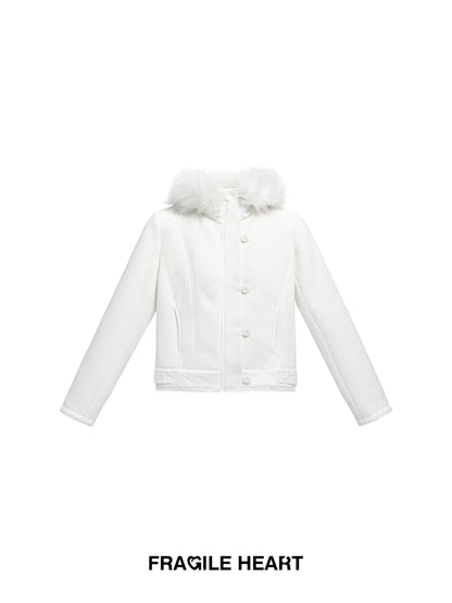 Faux Suede Jacket With Removable Fur Trim