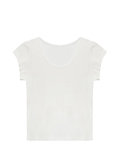 Dainty Pointelle Tee With Puffed Sleeves