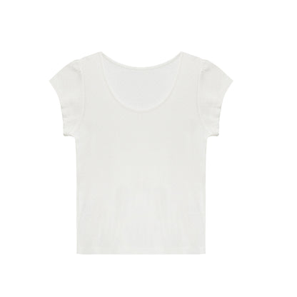 Dainty Pointelle Tee With Puffed Sleeves