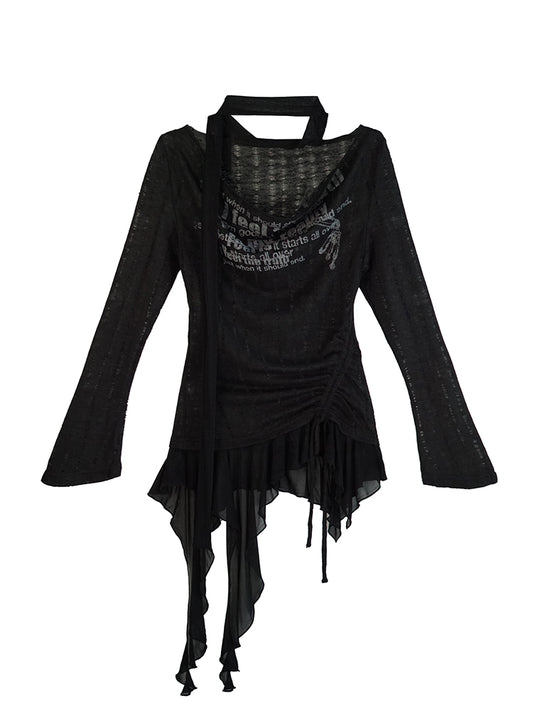 Ruffled Punk Knit Top With Tie Detail