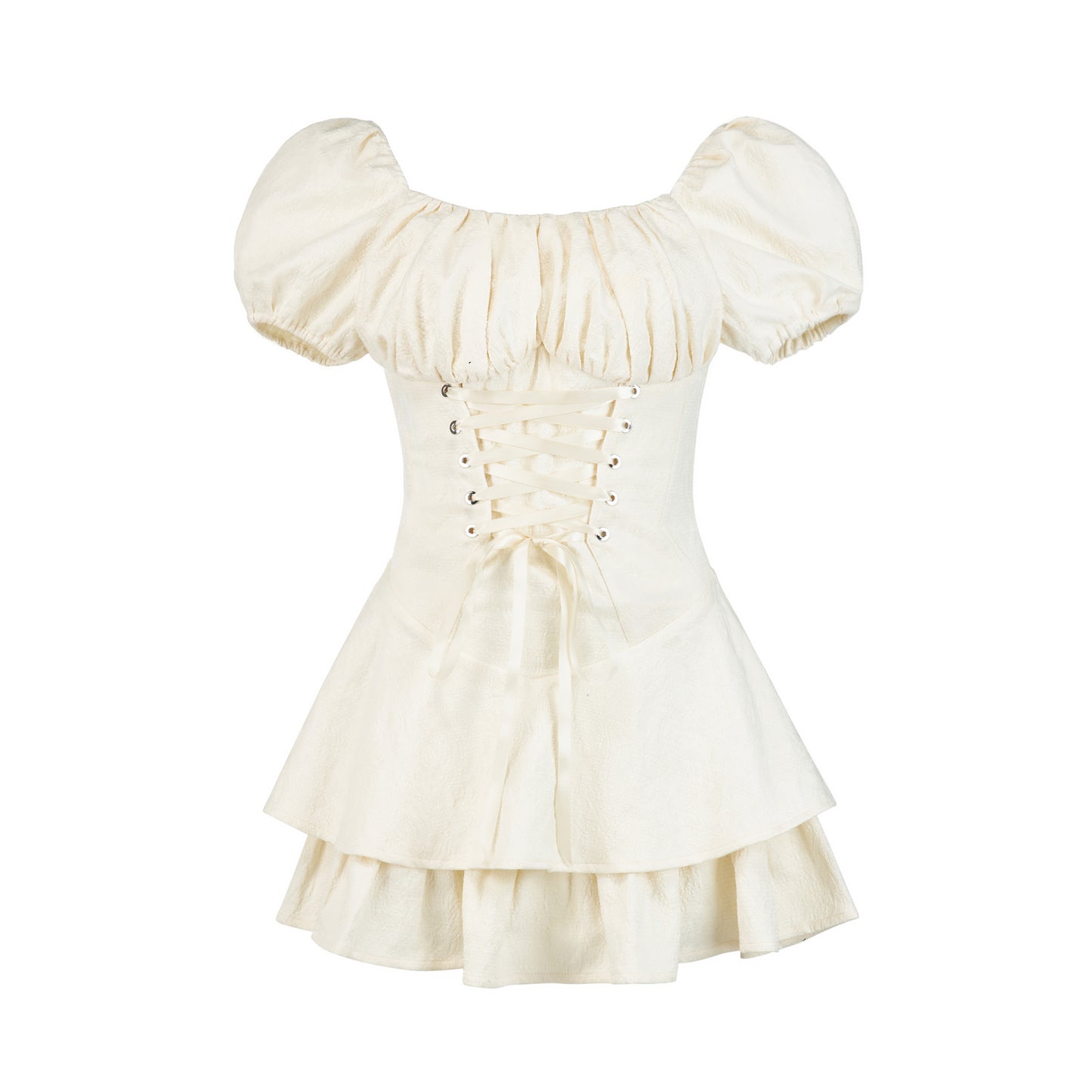 Neutral-Tone Textured Lace-Up Corset Dress