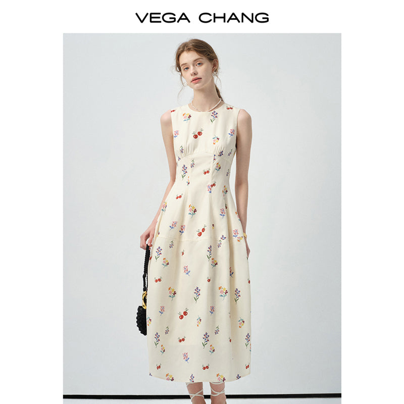 Sleeveless Floral Tailored Dress