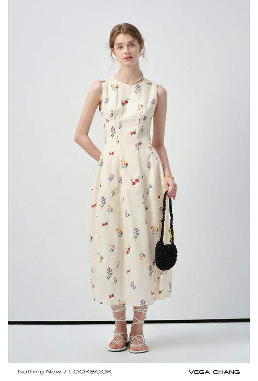 Sleeveless Floral Tailored Dress