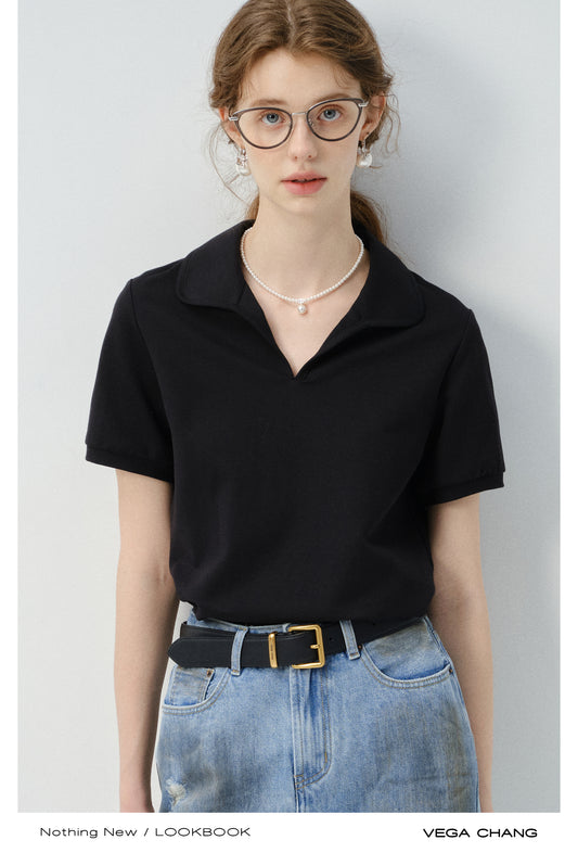 Minimalist Round Polo Collar Top