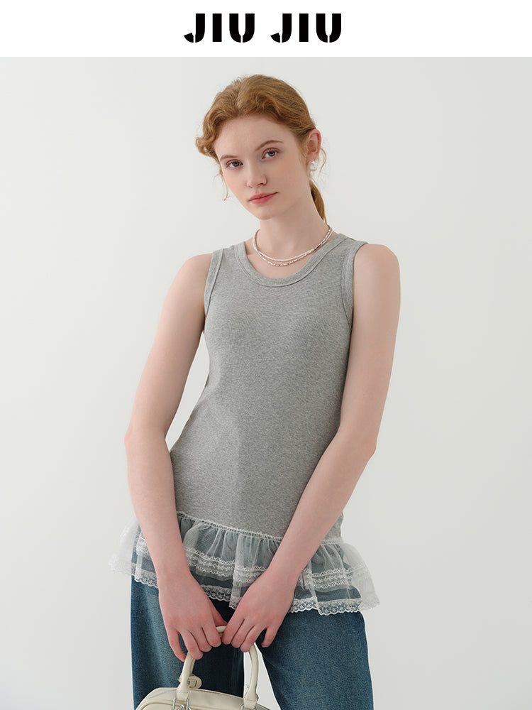 Lace-Trimmed Rib Tank Top