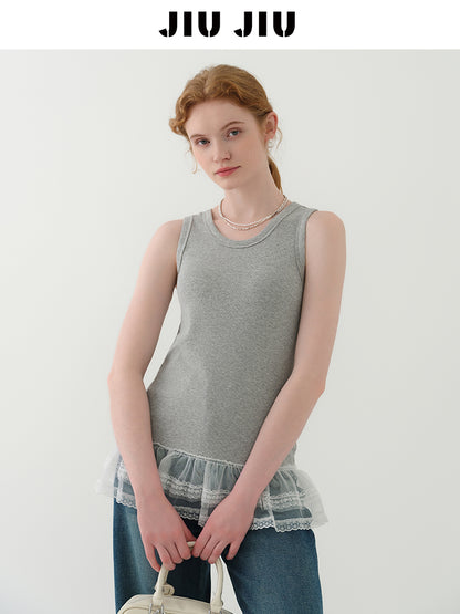 Lace-Trimmed Rib Tank Top