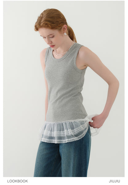 Lace-Trimmed Rib Tank Top