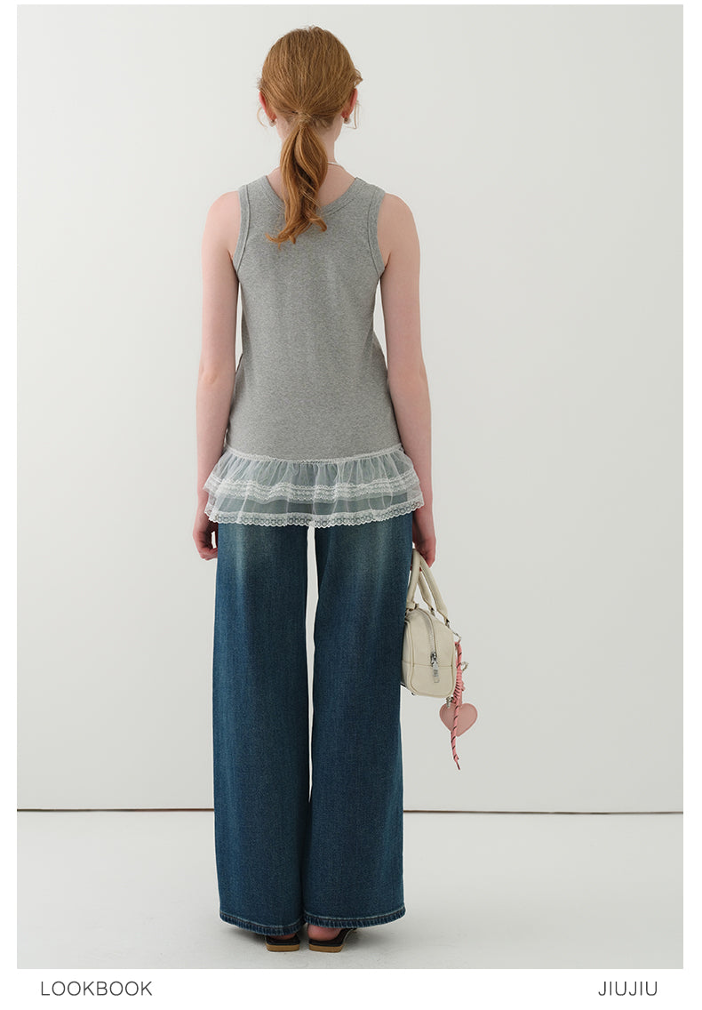 Lace-Trimmed Rib Tank Top