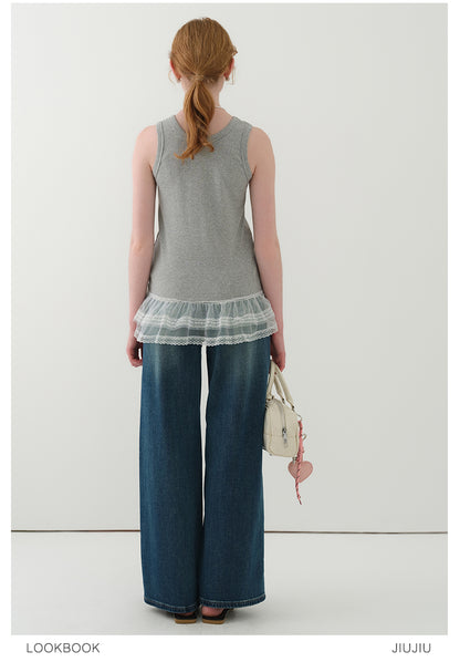 Lace-Trimmed Rib Tank Top