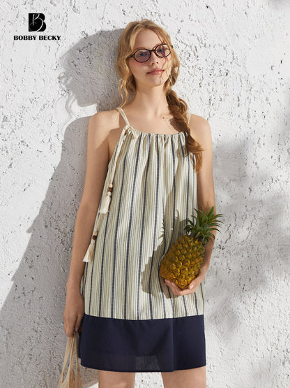 Pure Cotton A-Line Dress With Tassel Strap