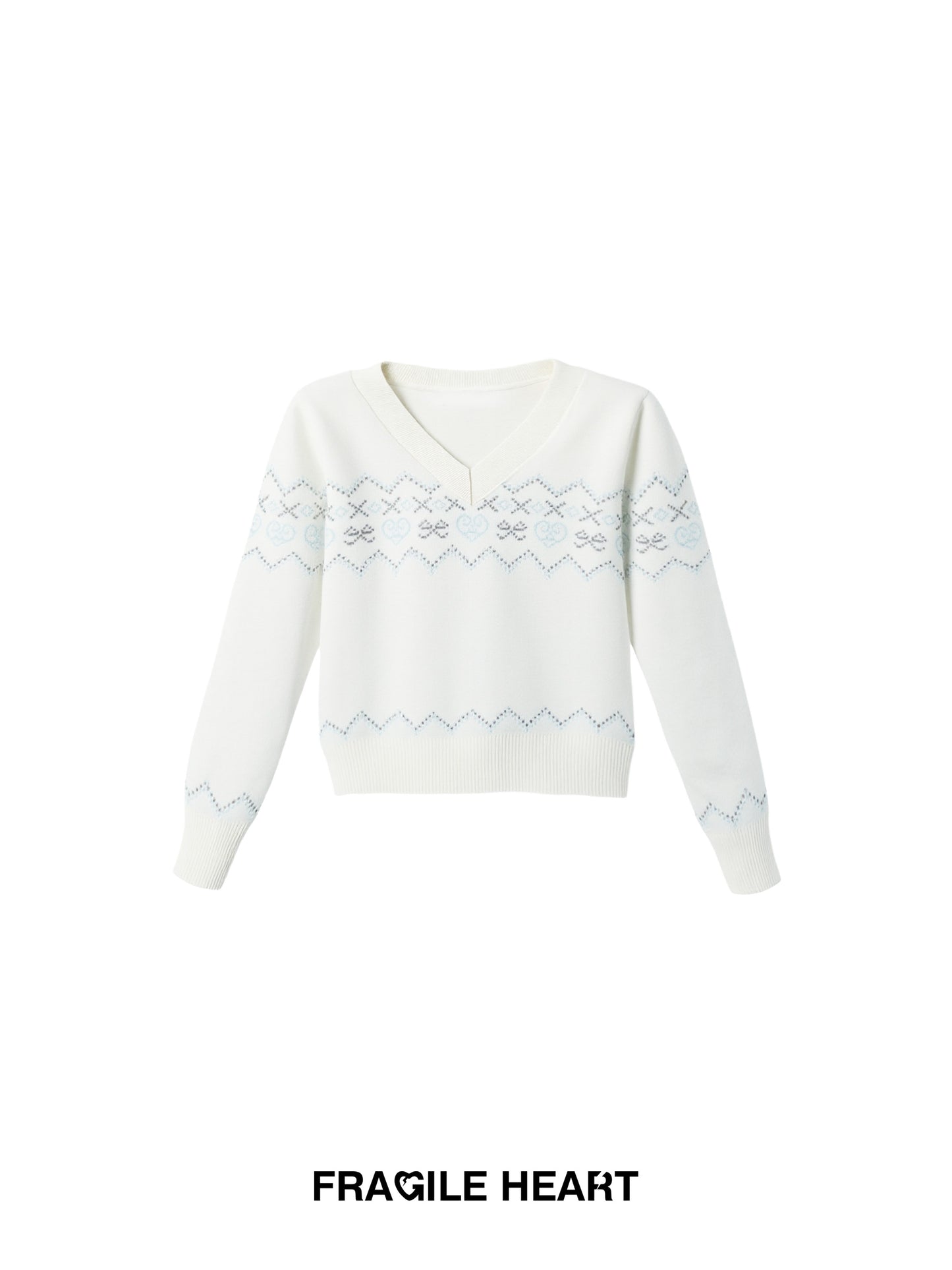 V-Neck Fair Isle Knit Pullover With Bow Motif