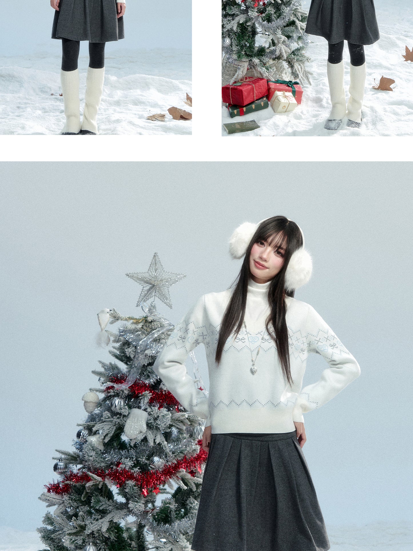 V-Neck Fair Isle Knit Pullover With Bow Motif