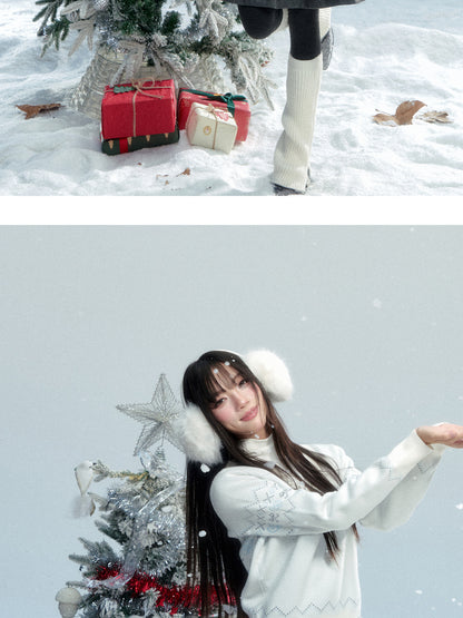 V-Neck Fair Isle Knit Pullover With Bow Motif