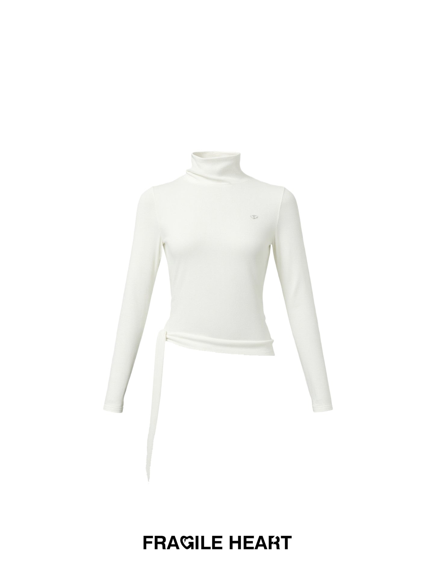 Fitted Ruched High Neck Top With Tie Detail