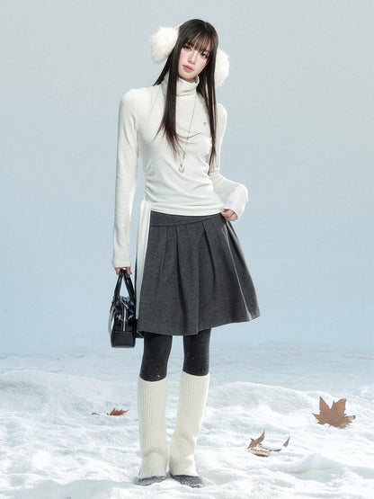 Fitted Ruched High Neck Top With Tie Detail