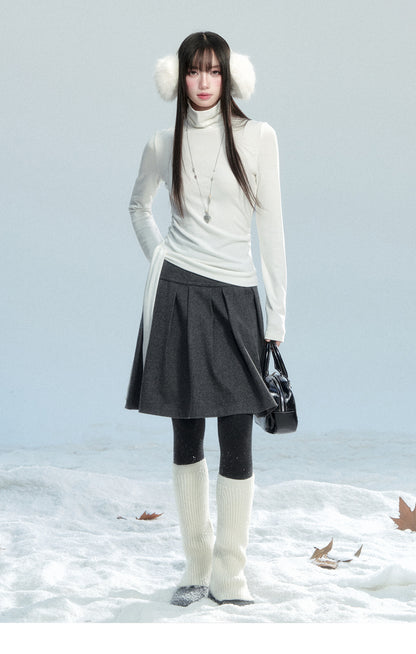 Fitted Ruched High Neck Top With Tie Detail