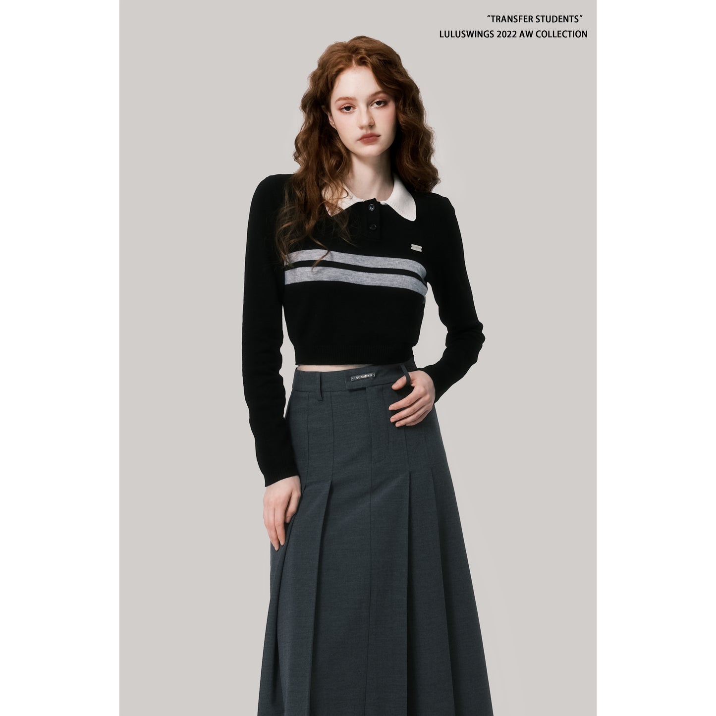 College Style Striped Cropped Polo Sweater