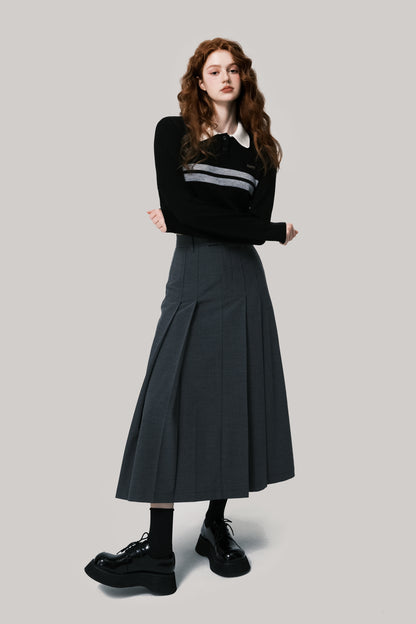 College Style Striped Cropped Polo Sweater