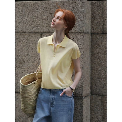Soft Knit Top With Half-Zip Design