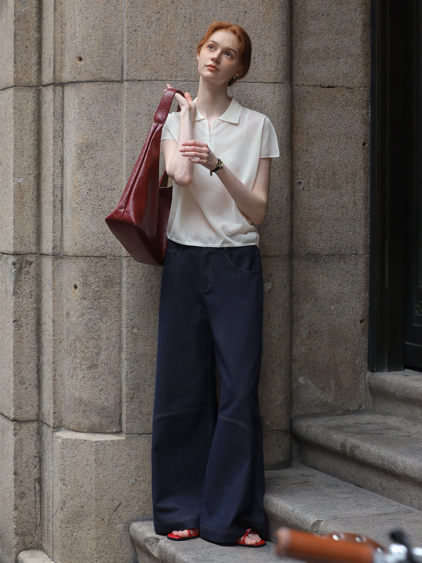 Soft Knit Top With Half-Zip Design