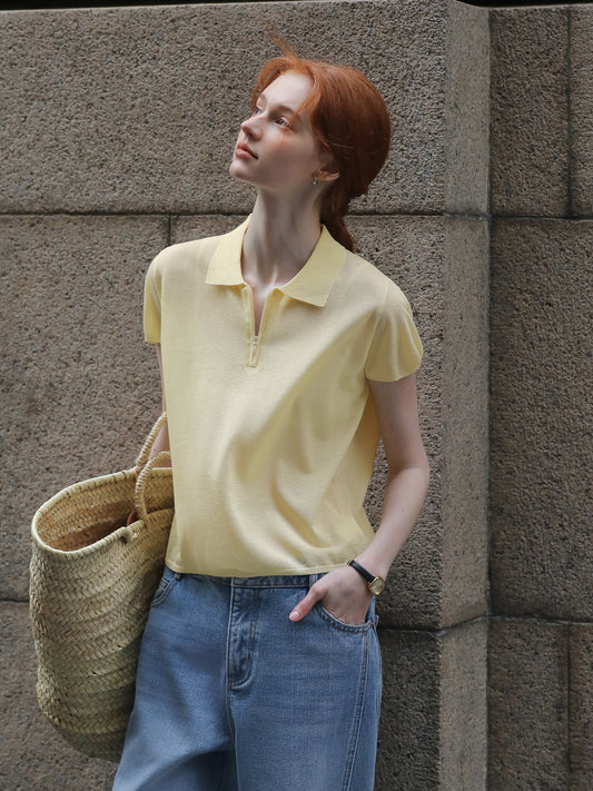 Soft Knit Top With Half-Zip Design
